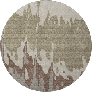 HomeRoots 8' Beige Taupe & Brown Abstract Washable Round Rug - Durable, Stain-Resistant, UV Protected Design! 676107
