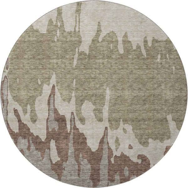 HomeRoots 8' Beige Taupe & Brown Abstract Washable Round Rug - Durable, Stain-Resistant, UV Protected Design! 676107