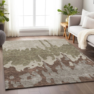 HomeRoots 8' X 10' Abstract Beige Taupe & Brown Washable Area Rug – UV Protected, Stain-Resistant Design! 676108