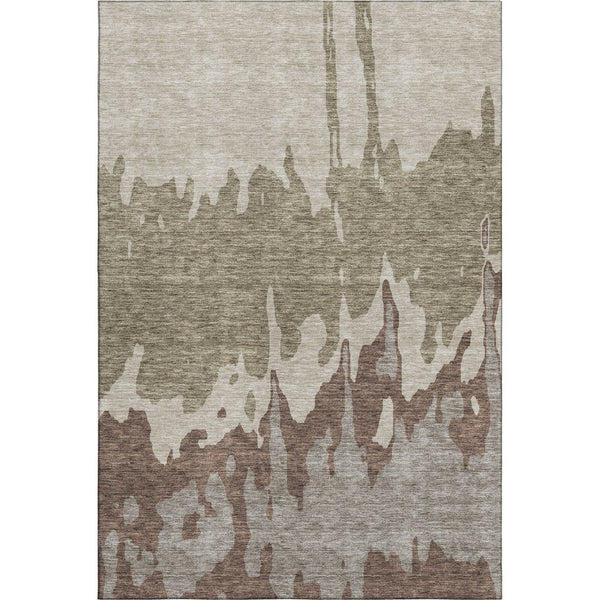 HomeRoots 8' X 10' Abstract Beige Taupe & Brown Washable Area Rug – UV Protected, Stain-Resistant Design! 676108