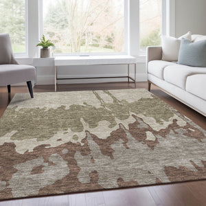 HomeRoots 8' X 10' Abstract Beige Taupe & Brown Washable Area Rug – UV Protected, Stain-Resistant Design! 676108