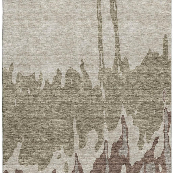 HomeRoots 8' X 10' Abstract Beige Taupe & Brown Washable Area Rug – UV Protected, Stain-Resistant Design! 676108