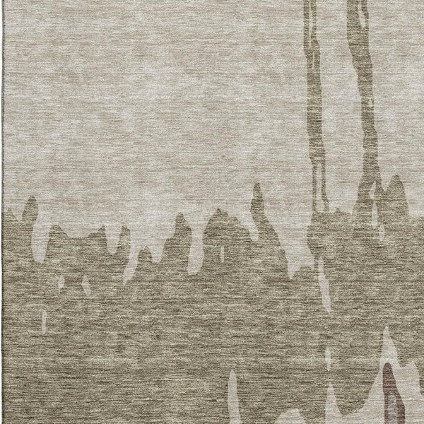 HomeRoots 9' X 12' Modern Beige Taupe Brown Abstract Area Rug - Washable, UV Protected, Durable & Stylish 676109