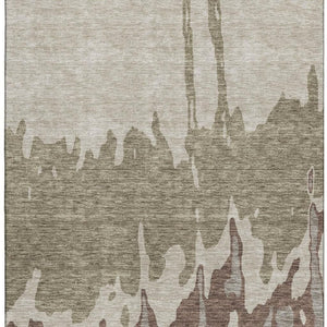HomeRoots 10' X 14' Warm Beige Taupe Brown Abstract Washable Area Rug with UV Protection for Modern Spaces 676110
