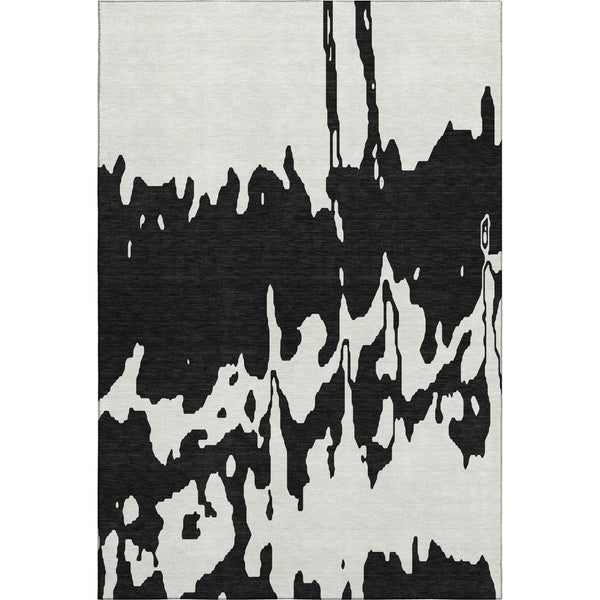 HomeRoots 8' X 10' Modern Black and Ivory Abstract Area Rug – Washable, UV Protected, Durable & Easy-Care Design 676114