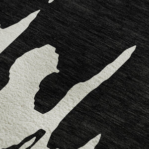 HomeRoots 9' X 12' Black And Ivory Abstract Area Rug - Washable, UV Protected, Perfect for High-Traffic Homes 676115