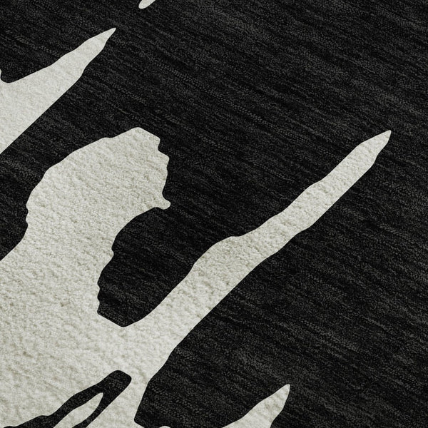 HomeRoots 9' X 12' Black And Ivory Abstract Area Rug - Washable, UV Protected, Perfect for High-Traffic Homes 676115