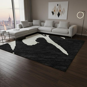 HomeRoots 10' Black and Ivory Abstract Washable Area Rug - Stylish, Durable, UV Protected for High-Traffic Homes 676116