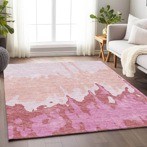HomeRoots 5' X 8' Blush and Pink Abstract Area Rug – Washable, UV Protected, Durable for Homes with Kids & Pets 676118