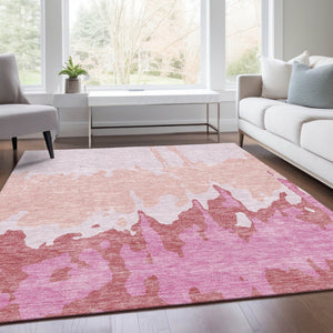 HomeRoots 5' X 8' Blush and Pink Abstract Area Rug – Washable, UV Protected, Durable for Homes with Kids & Pets 676118
