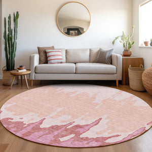 HomeRoots 8' Blush and Pink Abstract Round Rug - Washable, UV Protected, Stylish for Modern Homes & Nurseries 676119