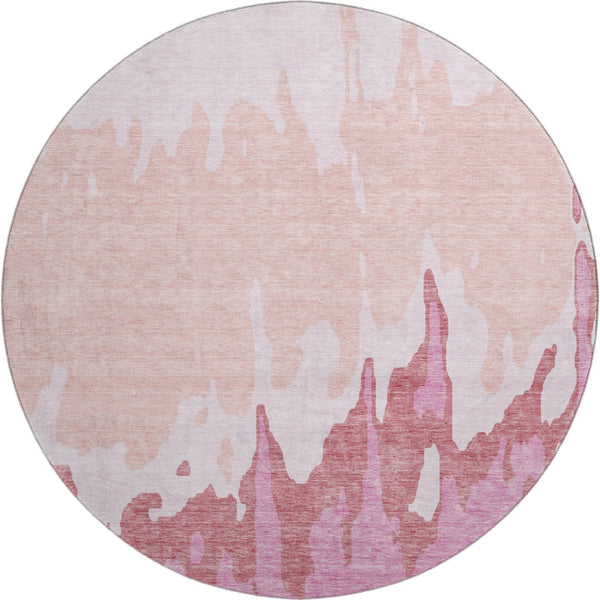 HomeRoots 8' Blush and Pink Abstract Round Rug - Washable, UV Protected, Stylish for Modern Homes & Nurseries 676119
