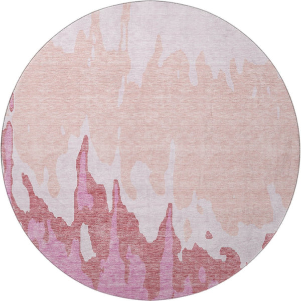 HomeRoots 8' Blush and Pink Abstract Round Rug - Washable, UV Protected, Stylish for Modern Homes & Nurseries 676119