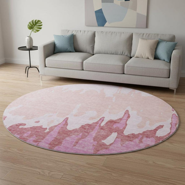 HomeRoots 8' Blush and Pink Abstract Round Rug - Washable, UV Protected, Stylish for Modern Homes & Nurseries 676119