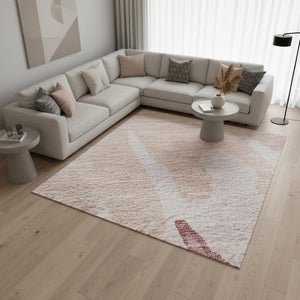 HomeRoots 9' X 12' Blush and Pink Abstract Area Rug - Washable, UV-Protected, Stylish & Durable for Homes 676121