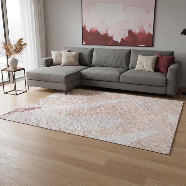 HomeRoots 10' X 14' Blush & Pink Abstract Washable Area Rug – Stylish, Durable, UV Protected for Modern Spaces! 676122