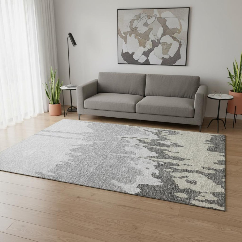 HomeRoots 5' X 8' Gray and Silver Abstract Area Rug – Washable, UV Protected, Durable for Homes with Kids & Pets 676124