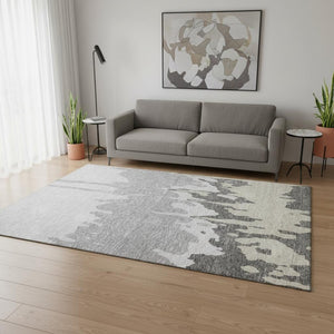 HomeRoots 5' X 8' Gray and Silver Abstract Area Rug – Washable, UV Protected, Durable for Homes with Kids & Pets 676124
