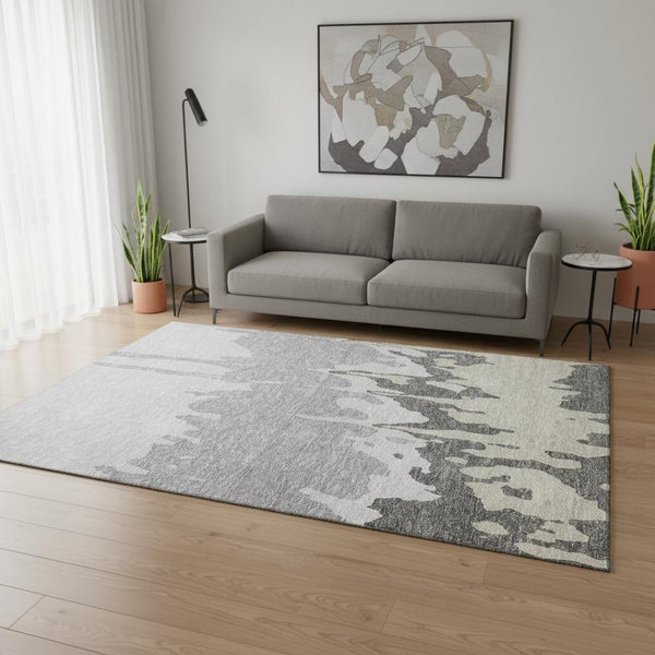 HomeRoots 5' X 8' Gray and Silver Abstract Area Rug – Washable, UV Protected, Durable for Homes with Kids & Pets 676124