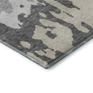 HomeRoots 8' Gray And Silver Abstract Washable Round Rug – Durable, UV-Protected, Kid & Pet-Friendly Design 676125