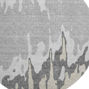 HomeRoots 8' Gray And Silver Abstract Washable Round Rug – Durable, UV-Protected, Kid & Pet-Friendly Design 676125