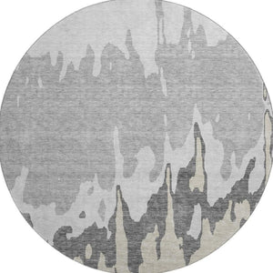 HomeRoots 8' Gray And Silver Abstract Washable Round Rug – Durable, UV-Protected, Kid & Pet-Friendly Design 676125