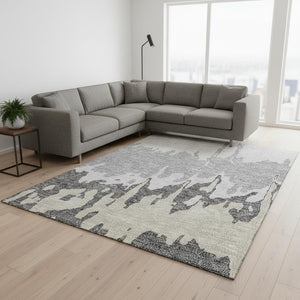 HomeRoots 8' X 10' Gray and Silver Abstract Area Rug - Washable, UV Protected, Stain-Resistant & Stylish! 676126