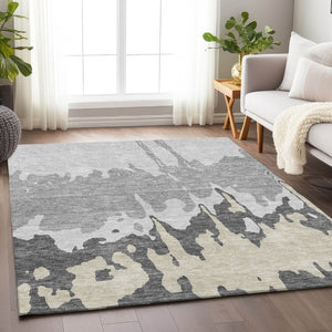HomeRoots 8' X 10' Gray and Silver Abstract Area Rug - Washable, UV Protected, Stain-Resistant & Stylish! 676126