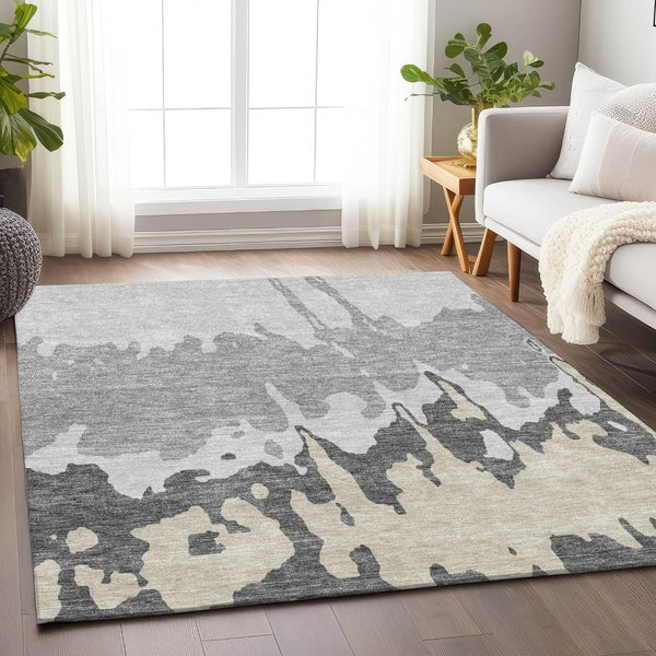 HomeRoots 8' X 10' Gray and Silver Abstract Area Rug - Washable, UV Protected, Stain-Resistant & Stylish! 676126