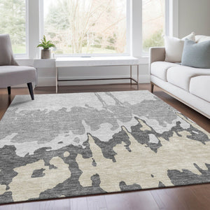 HomeRoots 8' X 10' Gray and Silver Abstract Area Rug - Washable, UV Protected, Stain-Resistant & Stylish! 676126