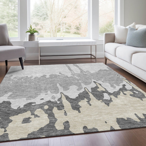 HomeRoots 8' X 10' Gray and Silver Abstract Area Rug - Washable, UV Protected, Stain-Resistant & Stylish! 676126