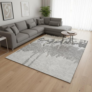 HomeRoots 9' X 12' Modern Gray and Silver Abstract Area Rug - Washable, UV Protected, Ideal for Busy Homes 676127