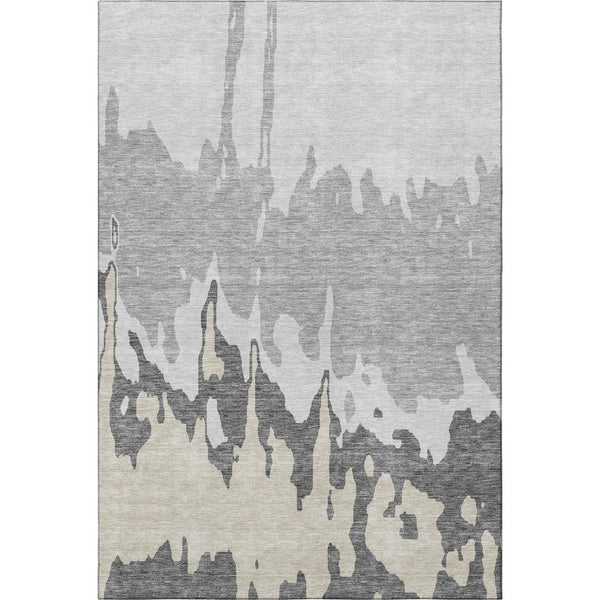 HomeRoots 9' X 12' Modern Gray and Silver Abstract Area Rug - Washable, UV Protected, Ideal for Busy Homes 676127