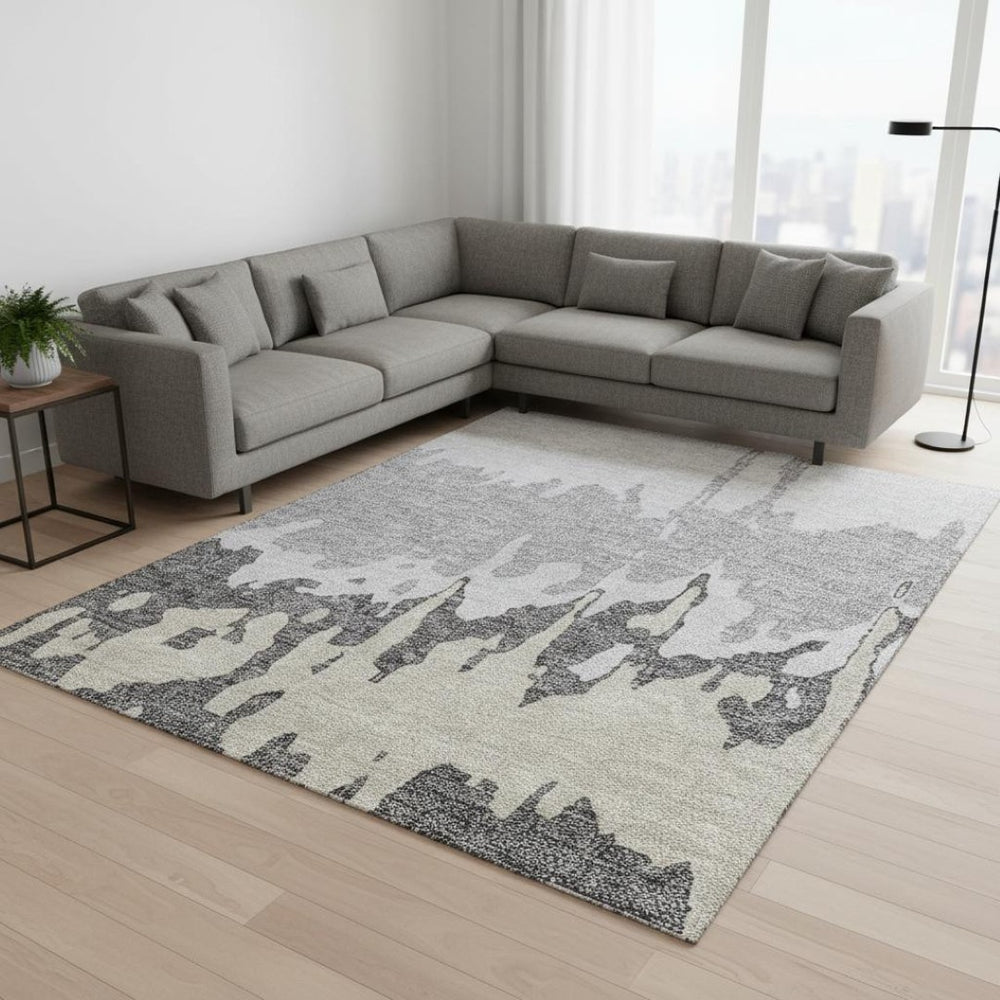 HomeRoots 10' X 14' Modern Gray & Silver Abstract Area Rug – Washable, UV-Protected, Stylish & Durable Home Accent 676128