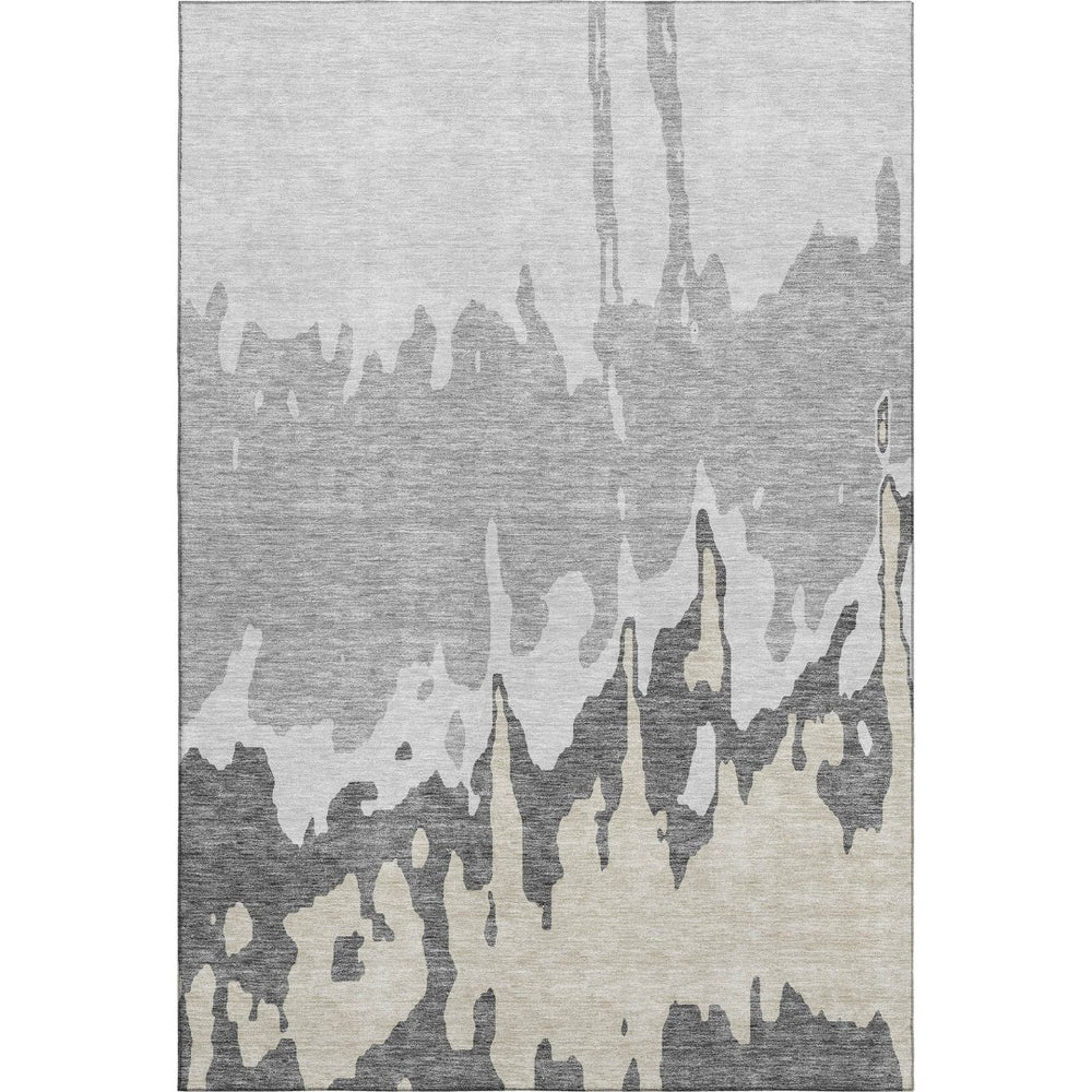 HomeRoots 10' X 14' Modern Gray & Silver Abstract Area Rug – Washable, UV-Protected, Stylish & Durable Home Accent 676128