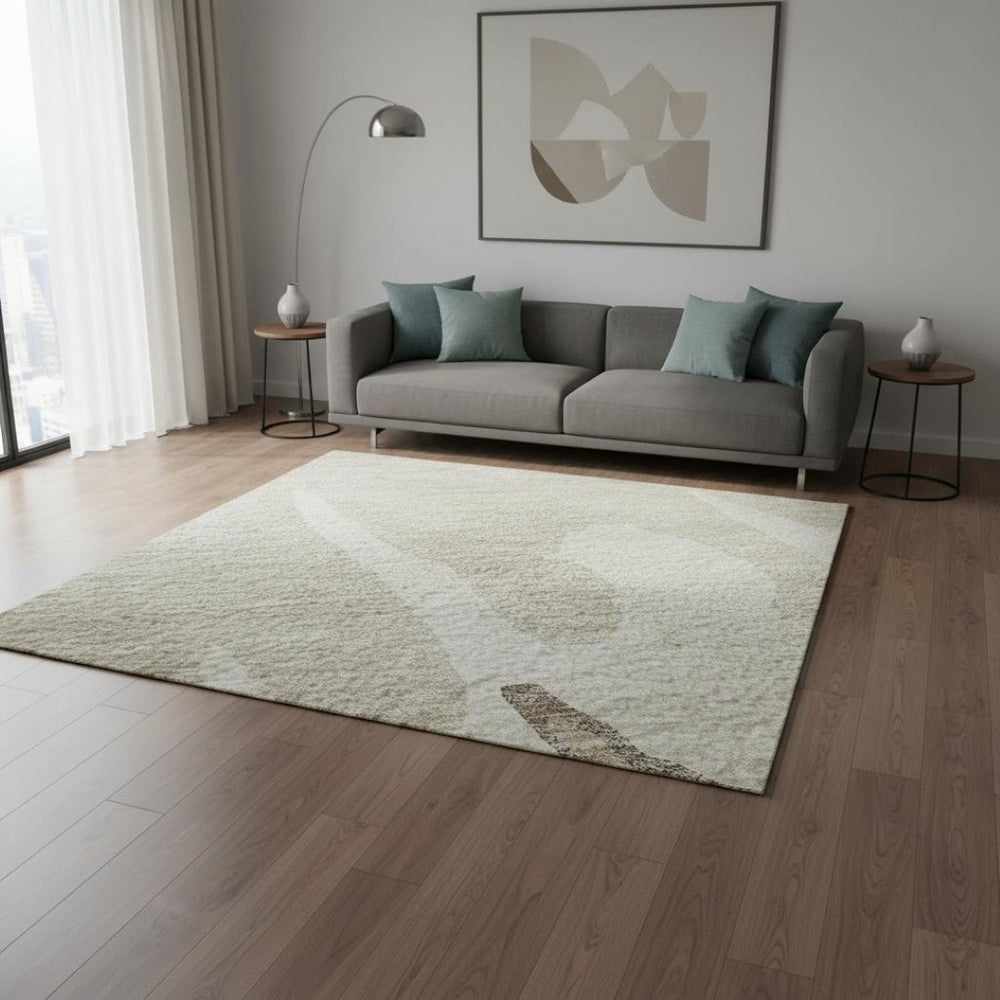 HomeRoots 5' X 8' Ivory Beige Khaki Abstract Washable Area Rug – UV Protected, Stylish & Easy-Care Design 676130
