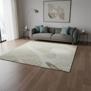HomeRoots 5' X 8' Ivory Beige Khaki Abstract Washable Area Rug – UV Protected, Stylish & Easy-Care Design 676130