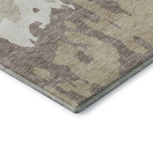 HomeRoots 8' Abstract Washable Round Area Rug in Ivory Beige & Khaki - Durable, UV Protected, Stylish & Easy-Care! 676131