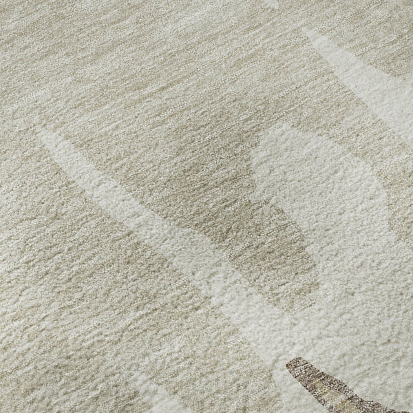 HomeRoots 8' Abstract Washable Round Area Rug in Ivory Beige & Khaki - Durable, UV Protected, Stylish & Easy-Care! 676131