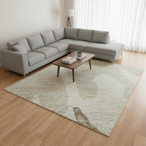HomeRoots 8' X 10' Abstract Washable Area Rug in Ivory, Beige & Khaki with UV Protection for Busy Homes 676132
