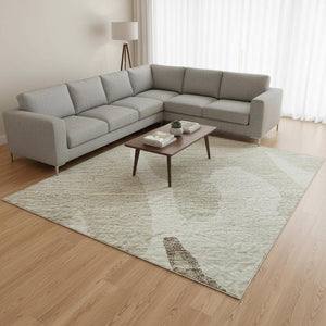 HomeRoots 9' X 12' Modern Abstract Washable Area Rug in Ivory, Beige & Khaki – Durable, UV Protected & Stylish 676133