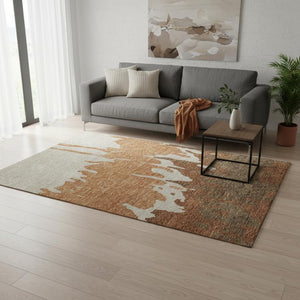 HomeRoots 5' X 8' Modern Abstract Washable Area Rug in Rust Beige & Brown - Durable, UV Protected & Stylish 676136