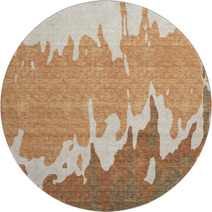 HomeRoots 8' Modern Abstract Rust Beige Brown Round Rug - Washable, UV Protected, Stain Resistant for Durability 676137