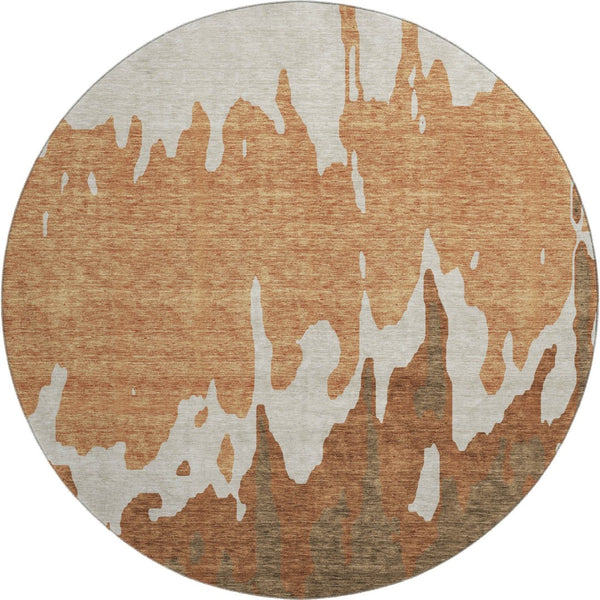 HomeRoots 8' Modern Abstract Rust Beige Brown Round Rug - Washable, UV Protected, Stain Resistant for Durability 676137