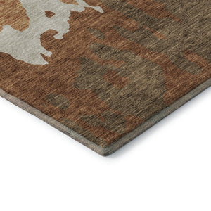 HomeRoots 8' Modern Abstract Rust Beige Brown Round Rug - Washable, UV Protected, Stain Resistant for Durability 676137