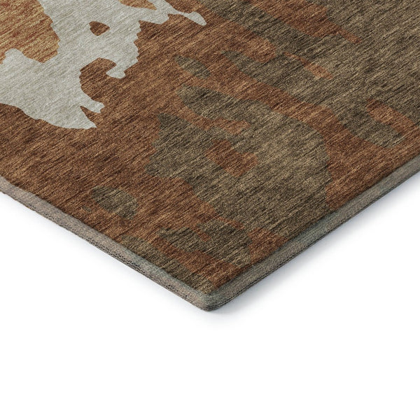 HomeRoots 8' Modern Abstract Rust Beige Brown Round Rug - Washable, UV Protected, Stain Resistant for Durability 676137