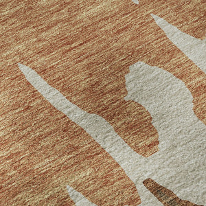 HomeRoots 8' Modern Abstract Rust Beige Brown Round Rug - Washable, UV Protected, Stain Resistant for Durability 676137