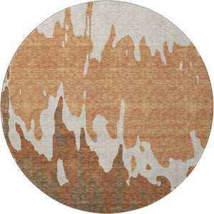 HomeRoots 8' Modern Abstract Rust Beige Brown Round Rug - Washable, UV Protected, Stain Resistant for Durability 676137