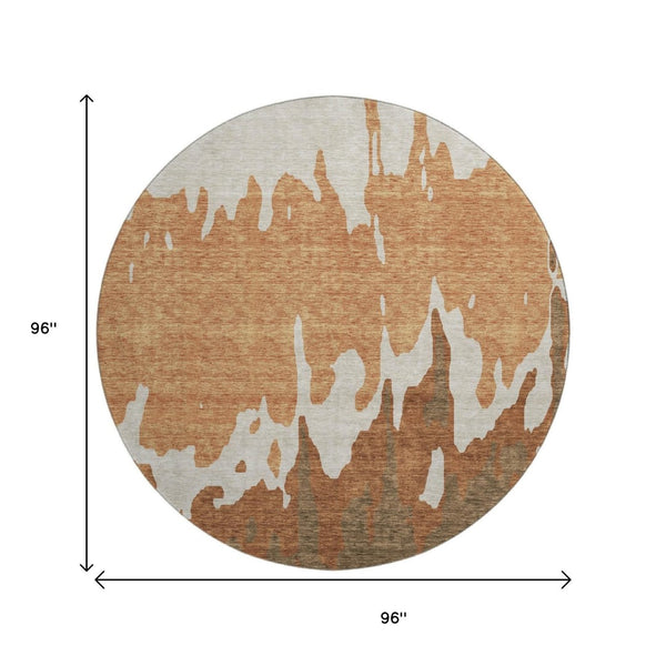 HomeRoots 8' Modern Abstract Rust Beige Brown Round Rug - Washable, UV Protected, Stain Resistant for Durability 676137