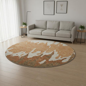 HomeRoots 8' Modern Abstract Rust Beige Brown Round Rug - Washable, UV Protected, Stain Resistant for Durability 676137